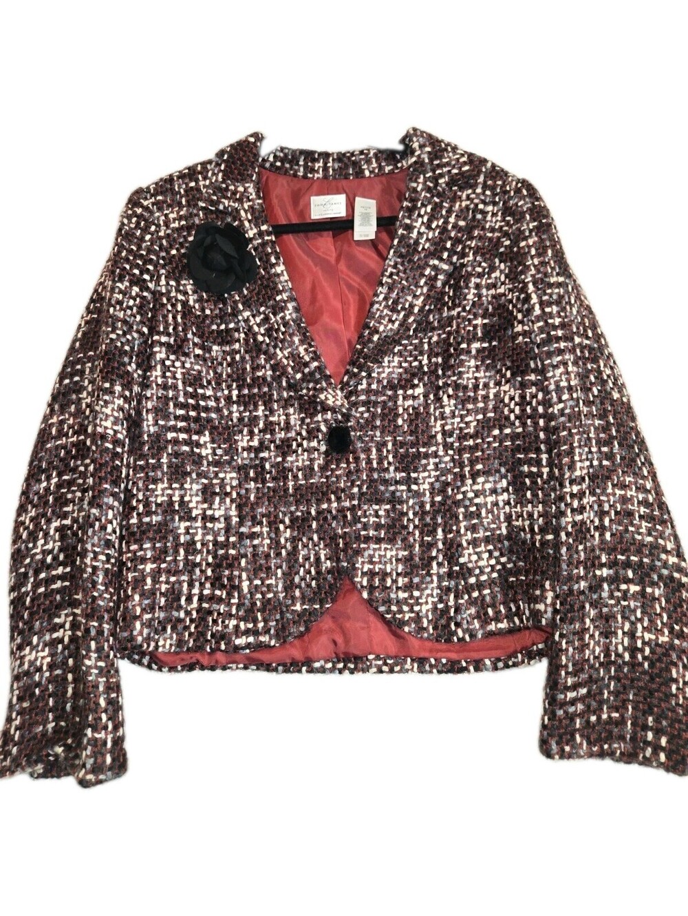 emma james blazer Tweed Sz 14 P Burgundy Black Boucle Office Reception